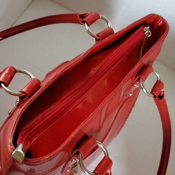 Beijo Head Over Heels Red Patent Leather Bag Tote Shoulder Handbag Purse Women's - Picture 11 of 16